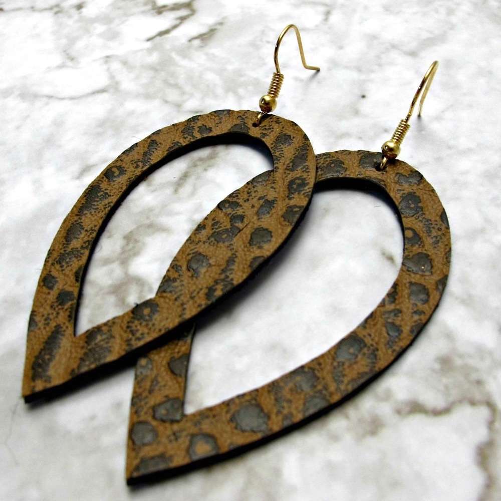 Animal print leather earrings with golden earwire